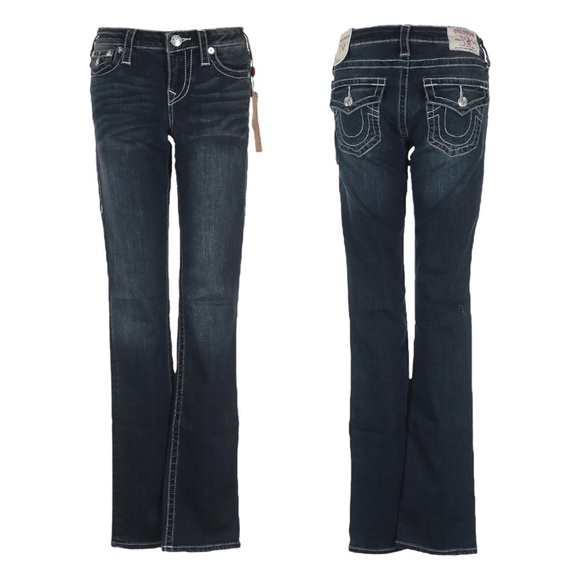 True Religion Dark Super Stretch Slim Straight Flap Pocket Jeans Size 27 NWT - Picture 1 of 12
